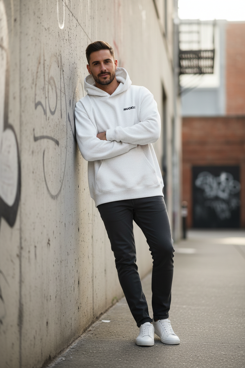 Street style photography white hoodie